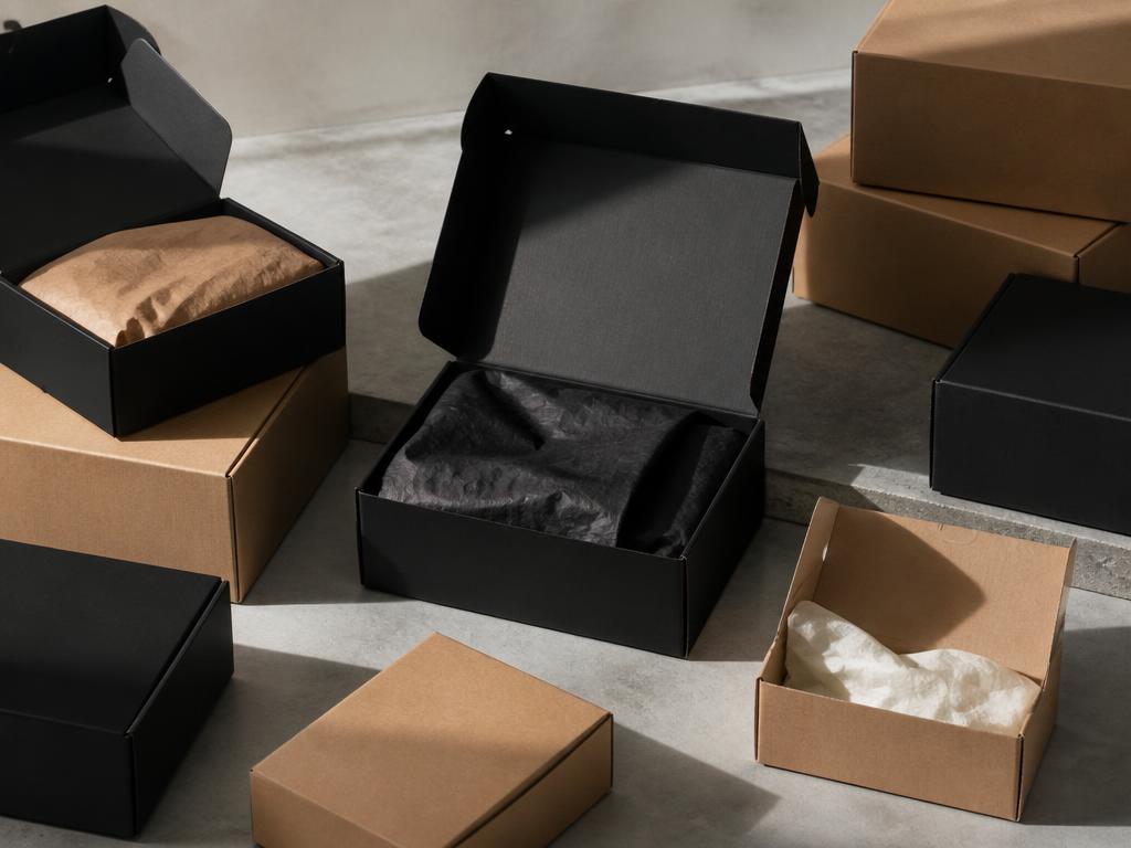 Premium black and kraft e-commerce packaging boxes